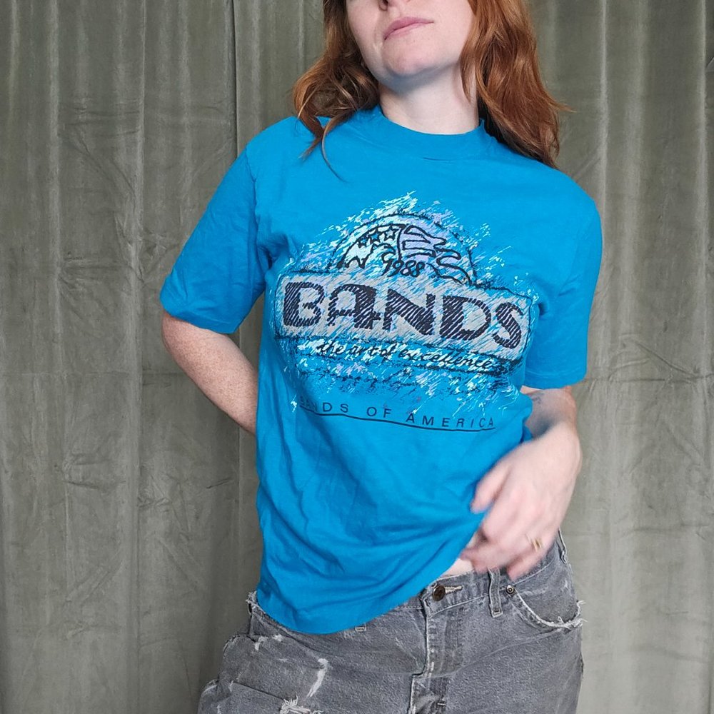 Vintage '88 Dadcore Blokecore Alt Indie Collectible Blue Bands of America Tshirt